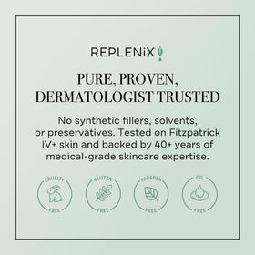 Replenix eye cream under-eye application close-up for smooth, refreshed look.