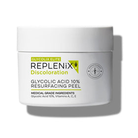 Replenix Glycolic Acid 10% pads packshot; supports smoother, more even skin tone.