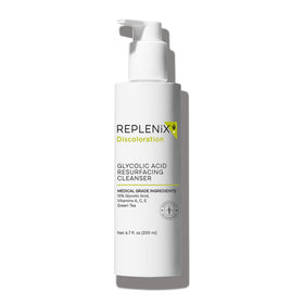 Replenix Glycolic Acid Resurfacing Cleanser bottle shows exfoliating formula for smoother skin