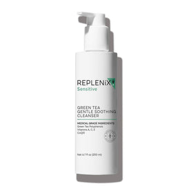 Replenix Green Tea Gentle Cleanser bottle with pump for sensitive skin routines.