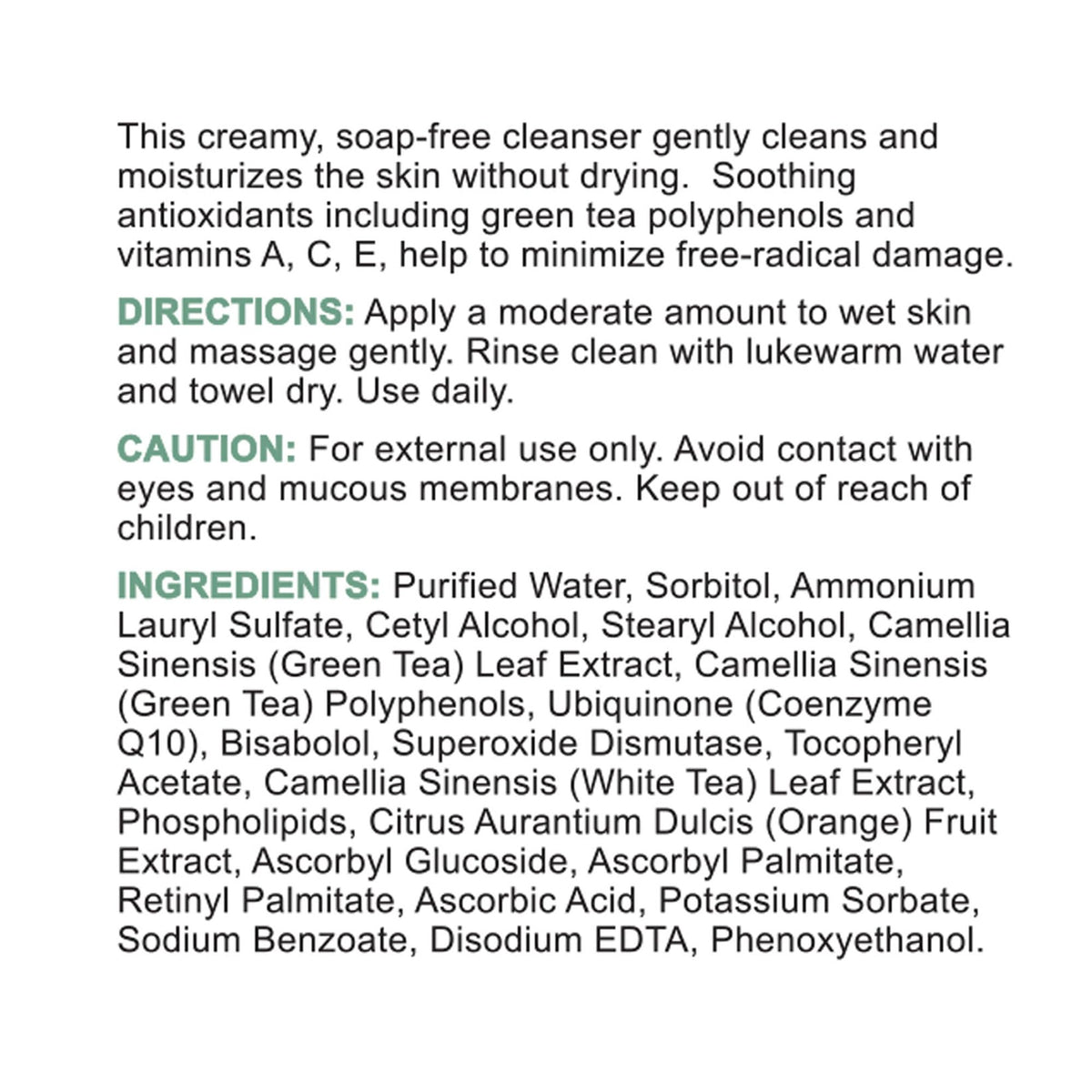 Calm, balanced complexion idea after using a gentle, antioxidant-rich cleanser.