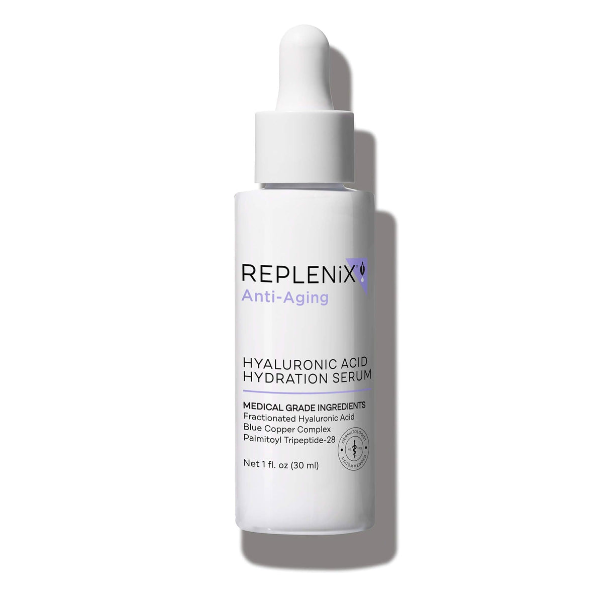 Replenix Pure Hydration serum bottle with dropper for daily hydration.