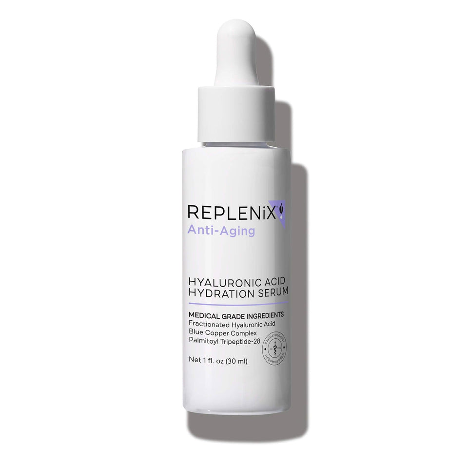 Replenix Pure Hydration serum bottle with dropper for daily hydration.