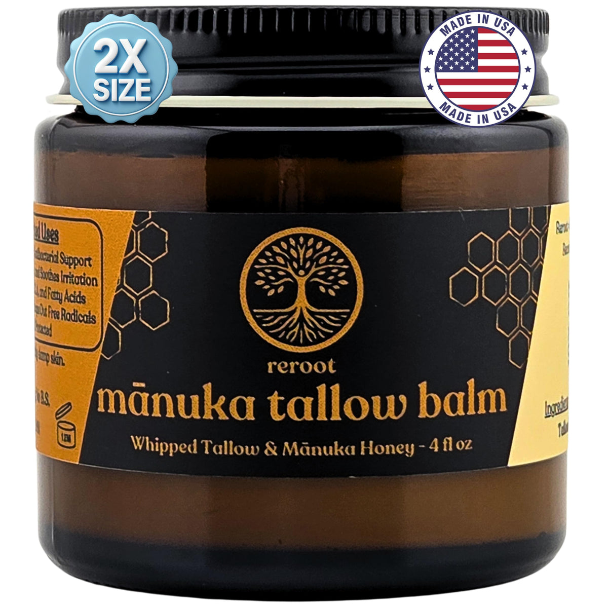 Reroot Organics Manuka honey beef tallow jar close-up nourishes skin