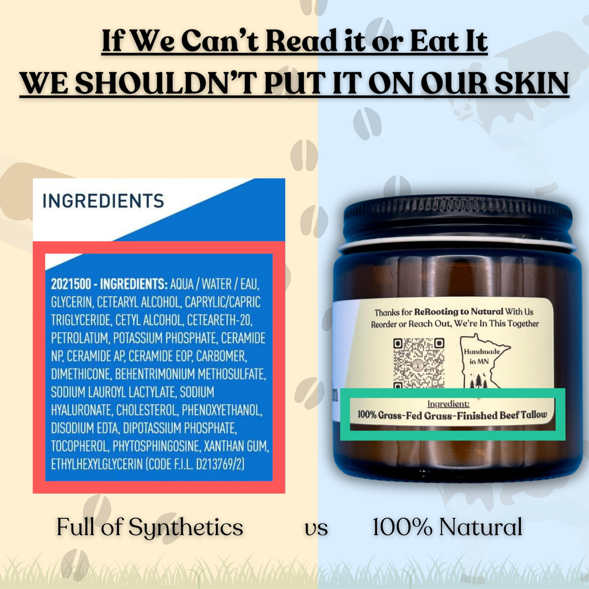 Reroot Organics Naked Tallow Balm hands applying on dry skin for moisture.