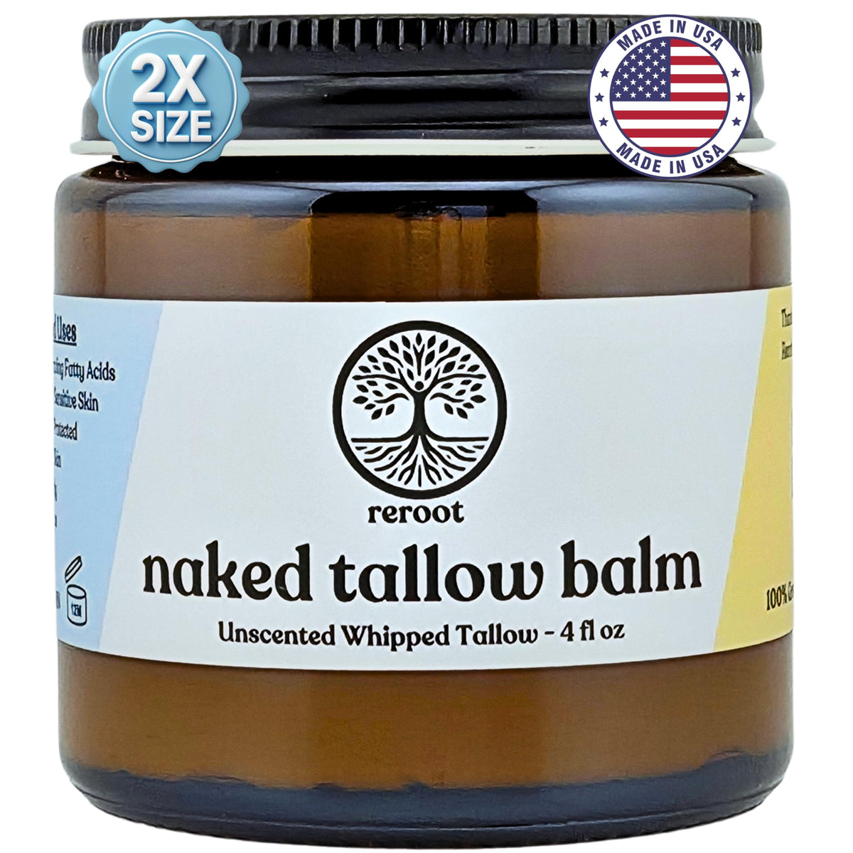 Reroot Organics Naked Tallow Balm jar close-up for deep hydration.
