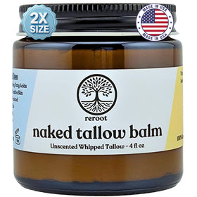 Reroot Organics Naked Tallow Balm jar close-up for deep hydration.