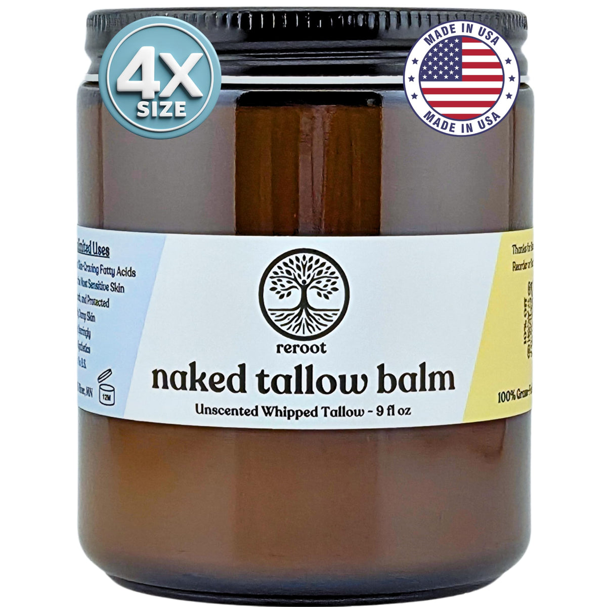 Reroot Organics Naked Tallow Balm jar close-up showing whipped texture for hydration