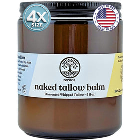 Reroot Organics Naked Tallow Balm jar close-up showing whipped texture for hydration