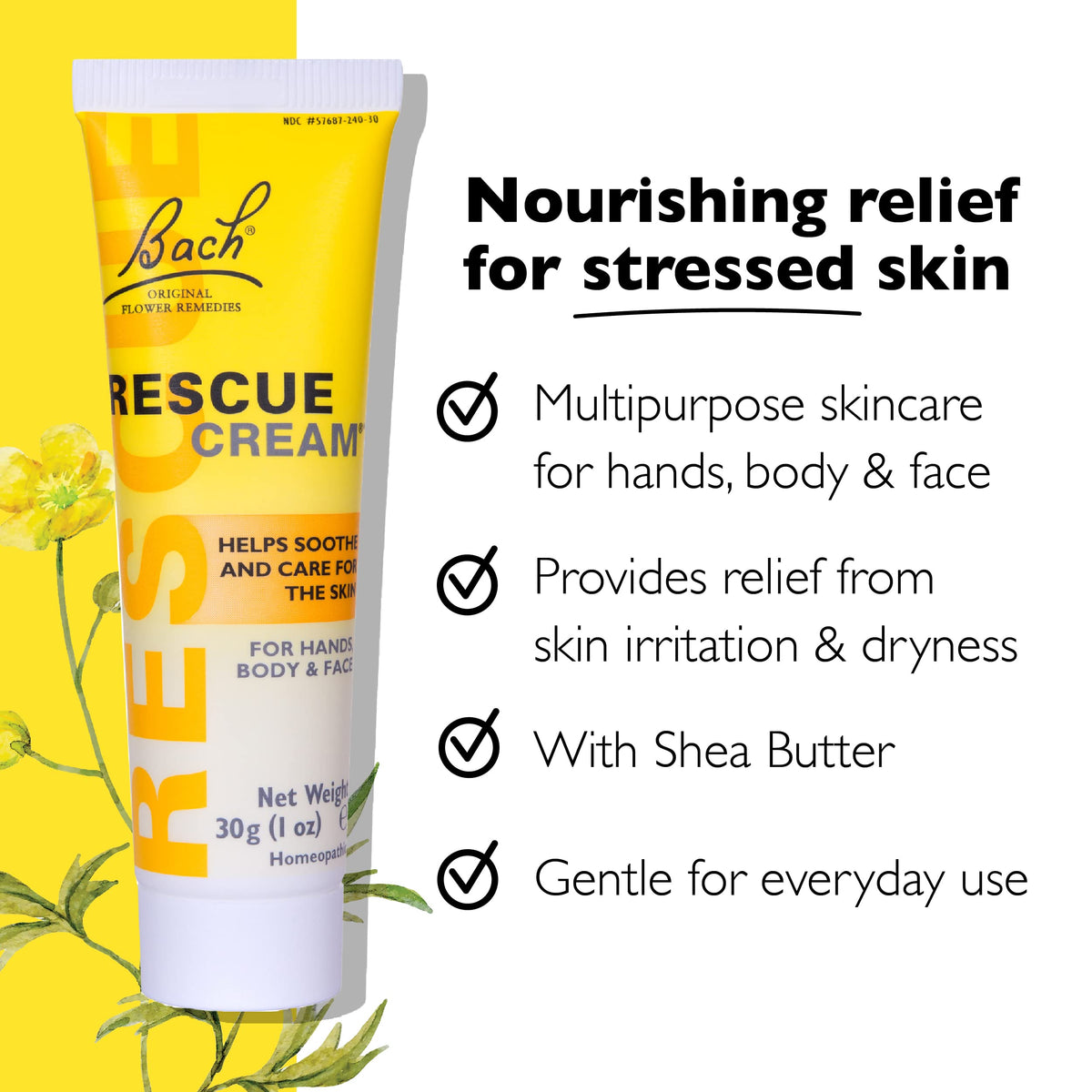 RESCUE Bach Rescue Cream applied on body to soothe dry skin.