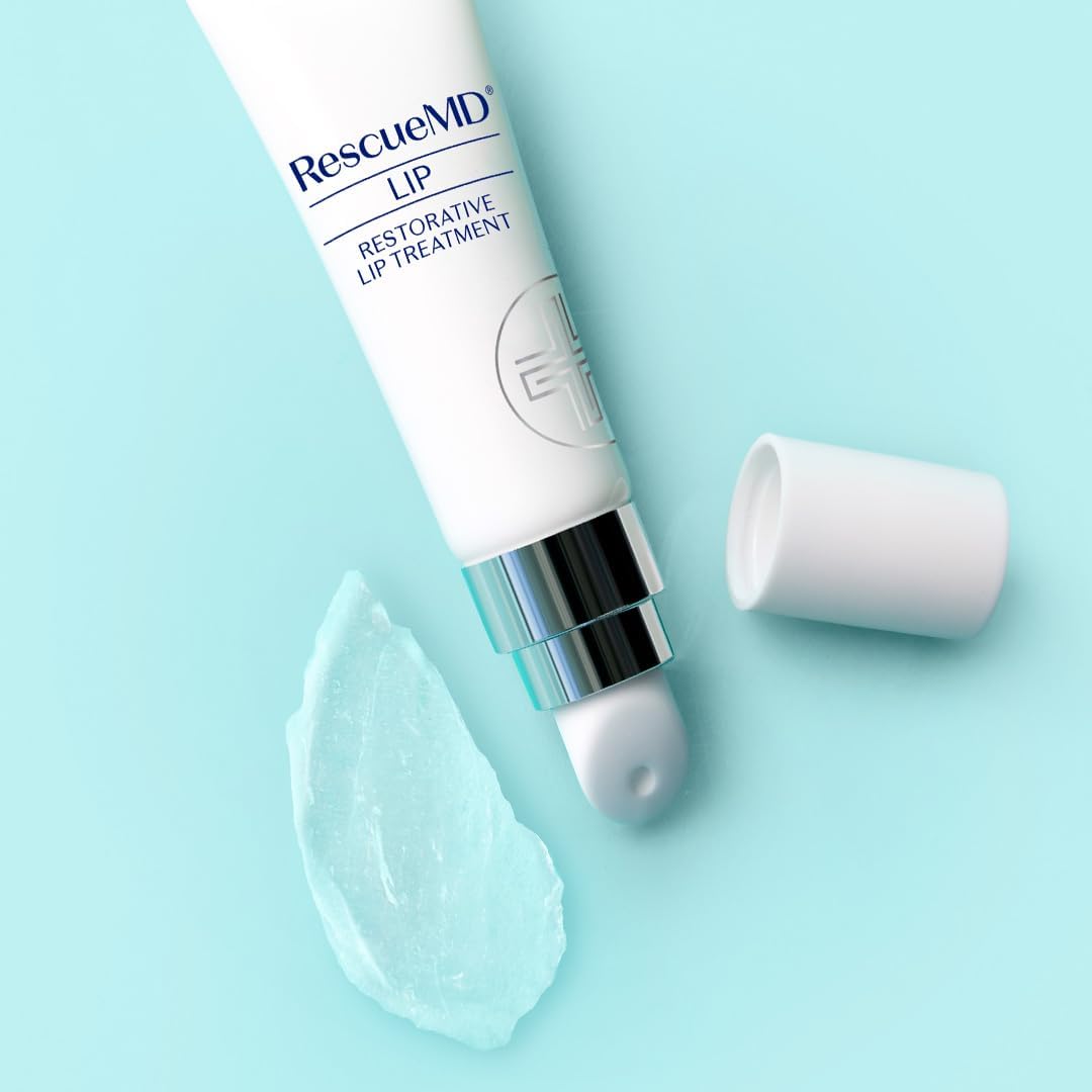 RescueMD Restorative Lip Treatment includes ceramides and peptides for moisture retention and volume.