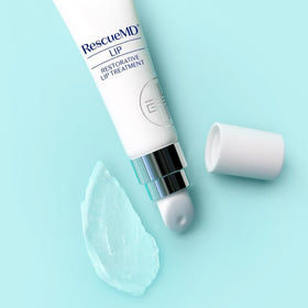RescueMD Restorative Lip Treatment includes ceramides and peptides for moisture retention and volume.