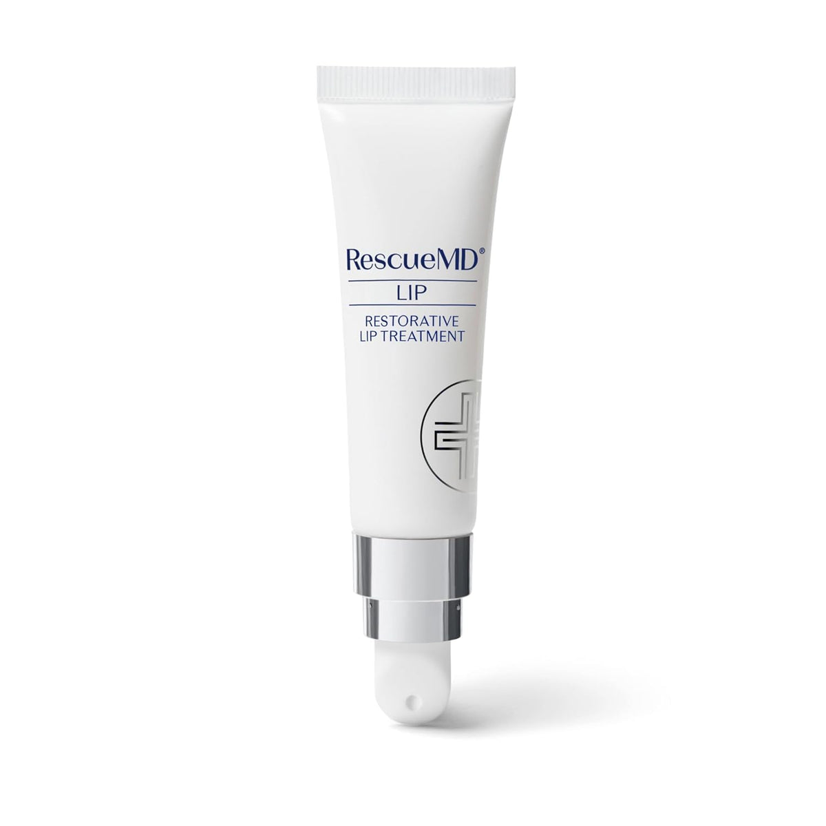 RescueMD Restorative Lip Treatment packaging shot emphasizes 12mL bottle and on-the-go use.