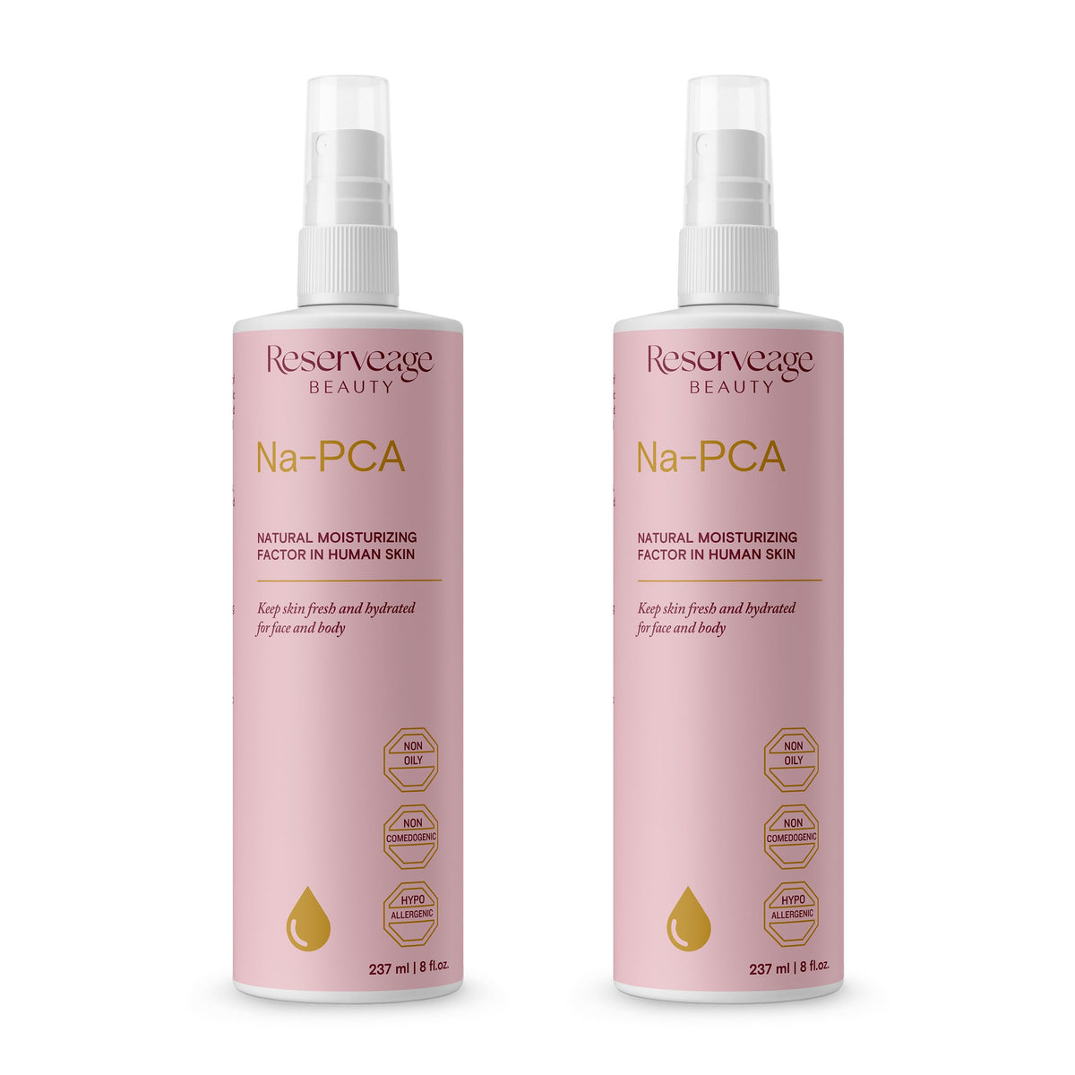 Reserveage Na-PCA Spray bottle for instant facial and body hydration.