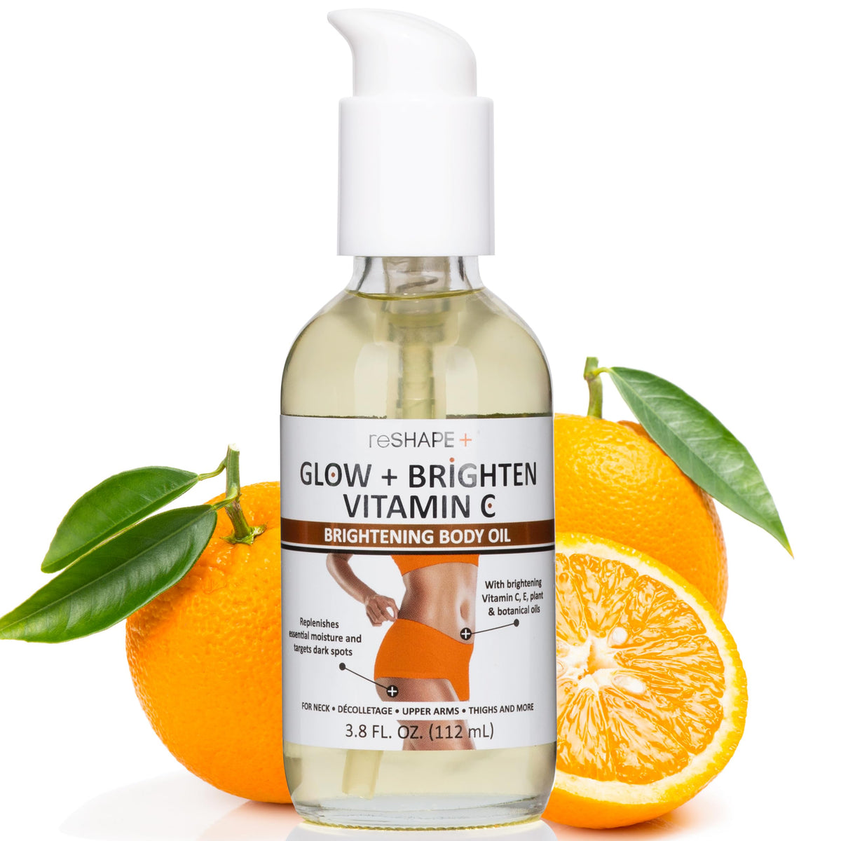 Reshape+ Vitamin C Body Oil bottle front view showing brightening hydration