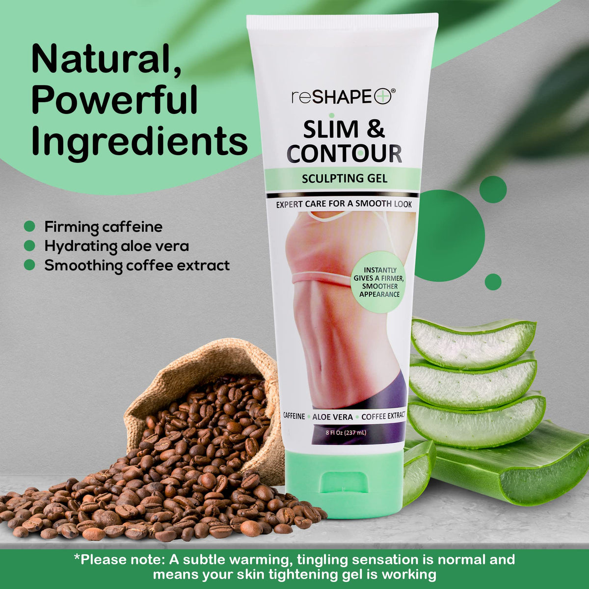 Reshape+ aloe vera moisture image promoting hydrated, softer skin.