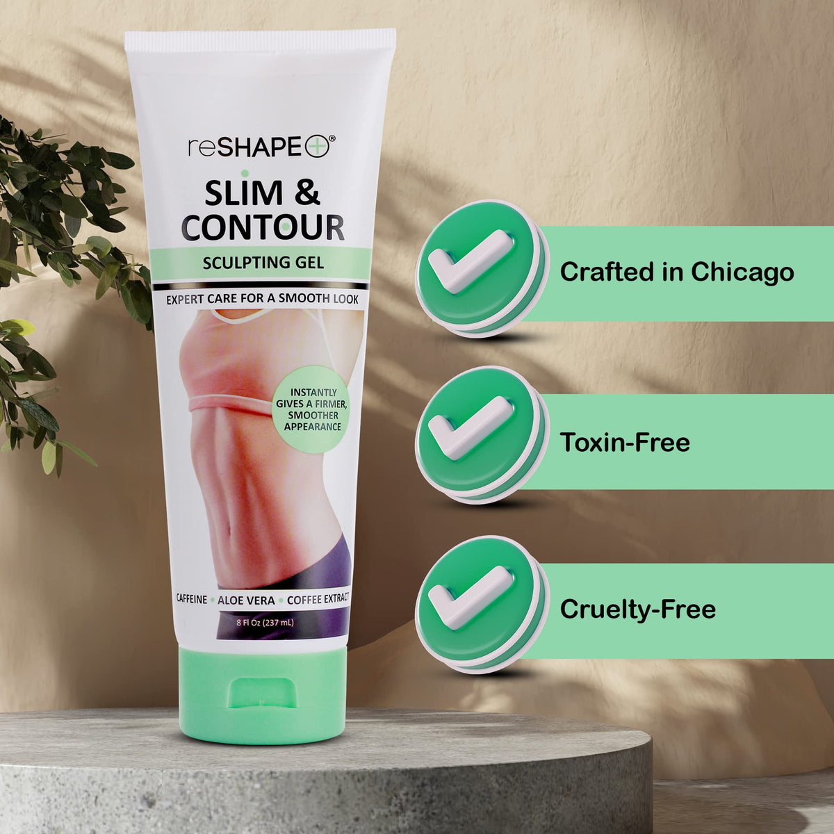 Reshape+ moisturizing-gel texture on skin during massage.