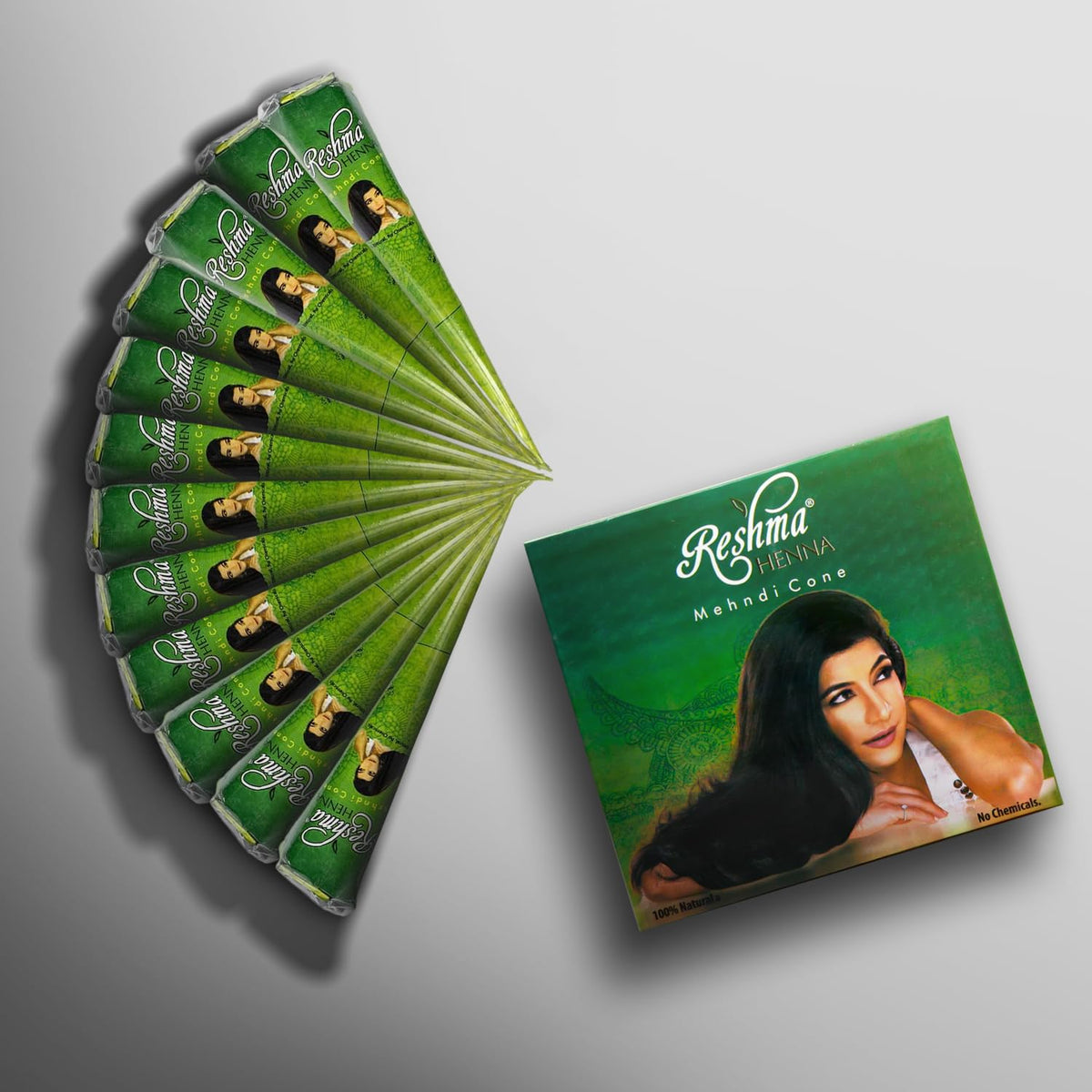 Reshma Beauty 12-pack Henna Cones Label showing bulk value for home or salon use