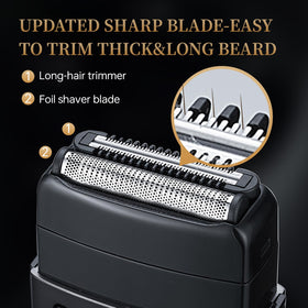 RESNOMI shaver blades close-up showing dual floating blades for a close shave
