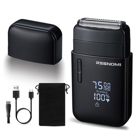 RESNOMI electric foil shaver close-up in matte black for daily grooming