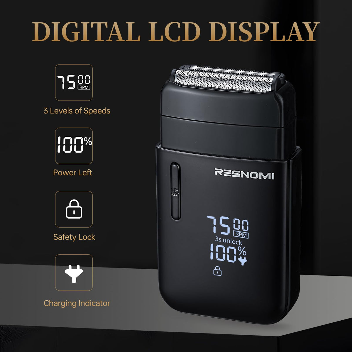 RESNOMI shaver Type-C charging for fast, convenient power