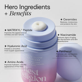 Rest Religion moisturizer close-up showing creamy texture for plump, dewy skin.