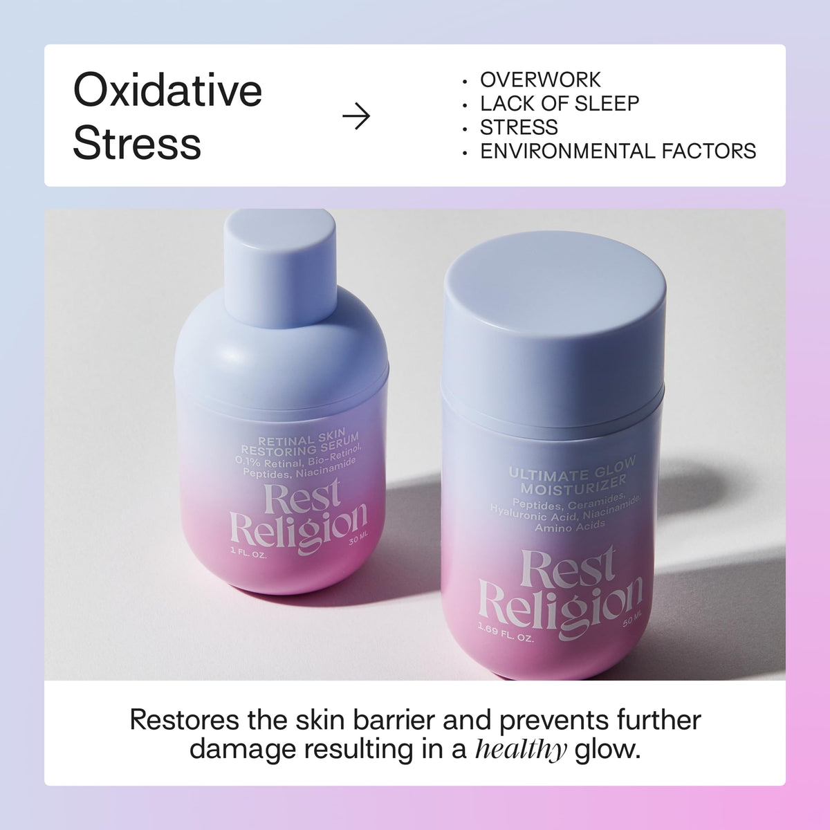 Rest Religion moisturizer with hyaluronic acid locks in moisture for lasting hydration.