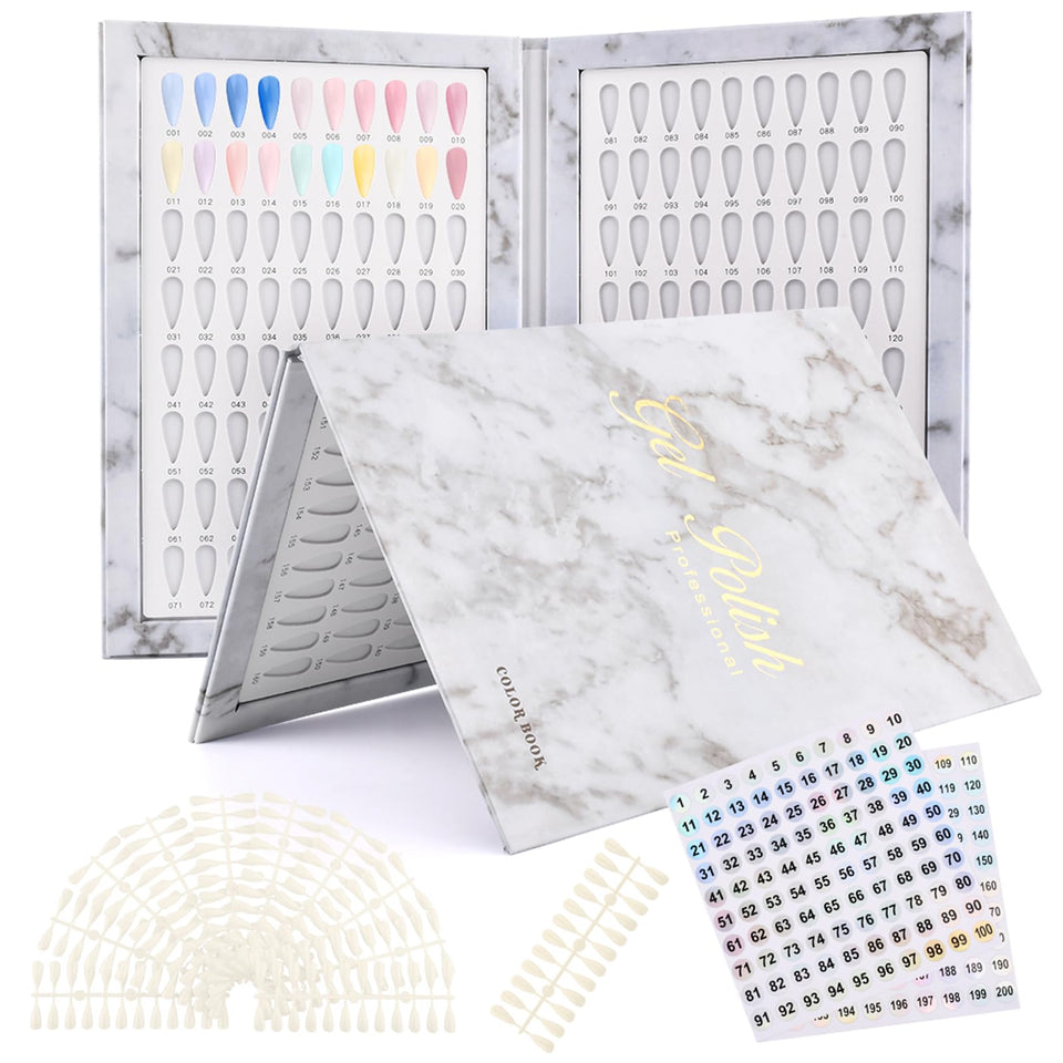 Restynic 160-color nail display book cover enables quick color preview for clients.