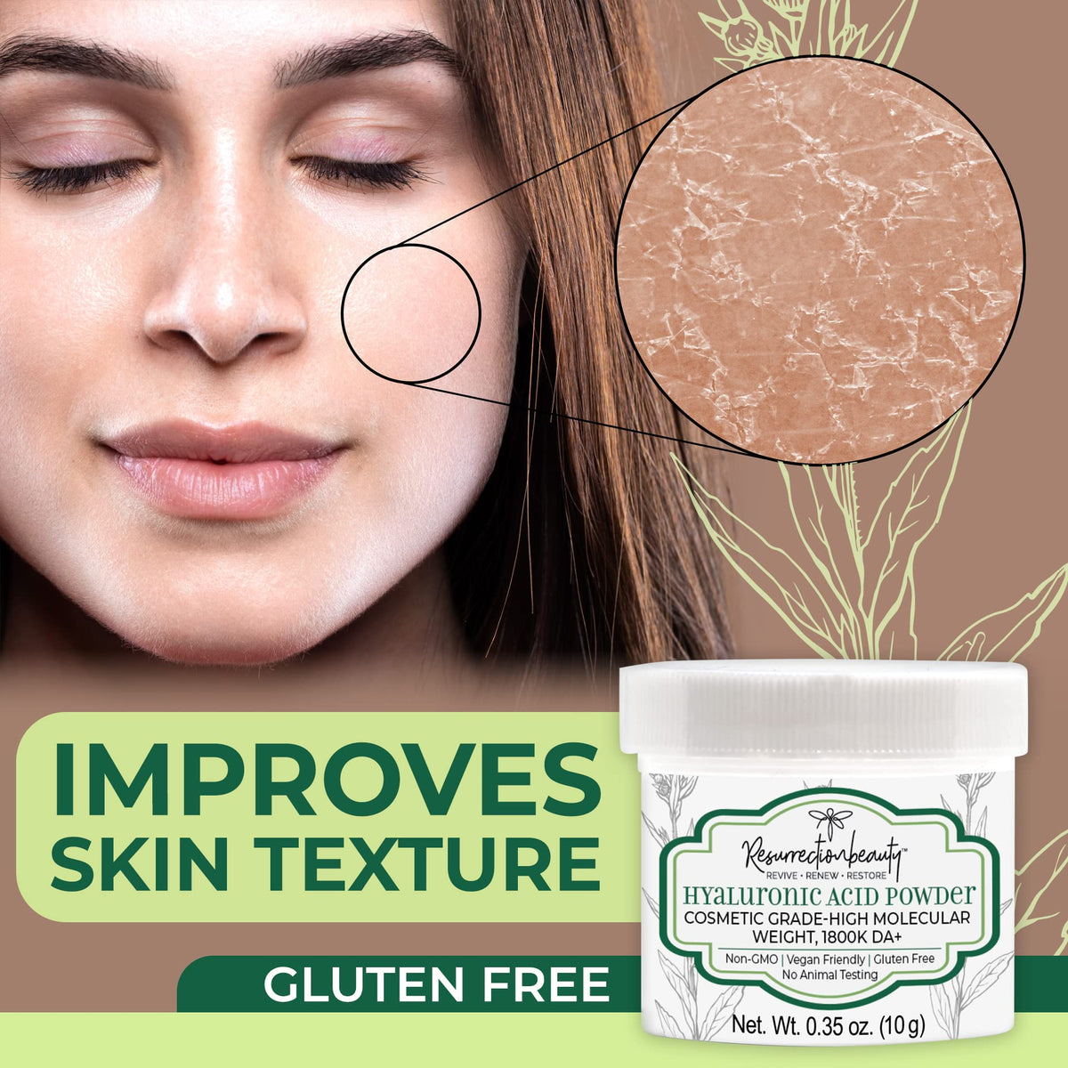 RESURRECTIONbeauty close-up of hyaluronic acid powder texture