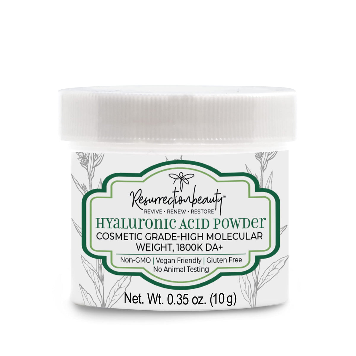 RESURRECTIONbeauty pure hyaluronic acid powder jar for hydration-boosting DIY serums
