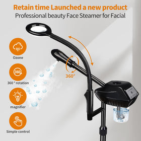 Retain Time adjustable-height facial steamer for comfortable spa sessions.