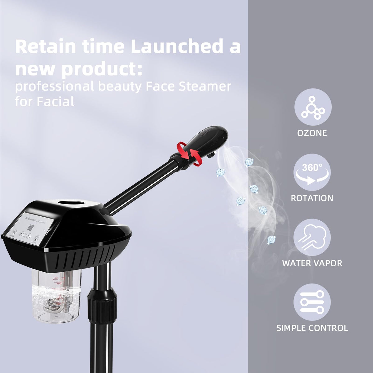 Retain Time facial steamer with adjustable height for versatile use