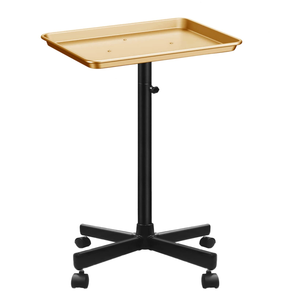Retain Time aluminum salon tray front view shows sturdy build with black and gold finish