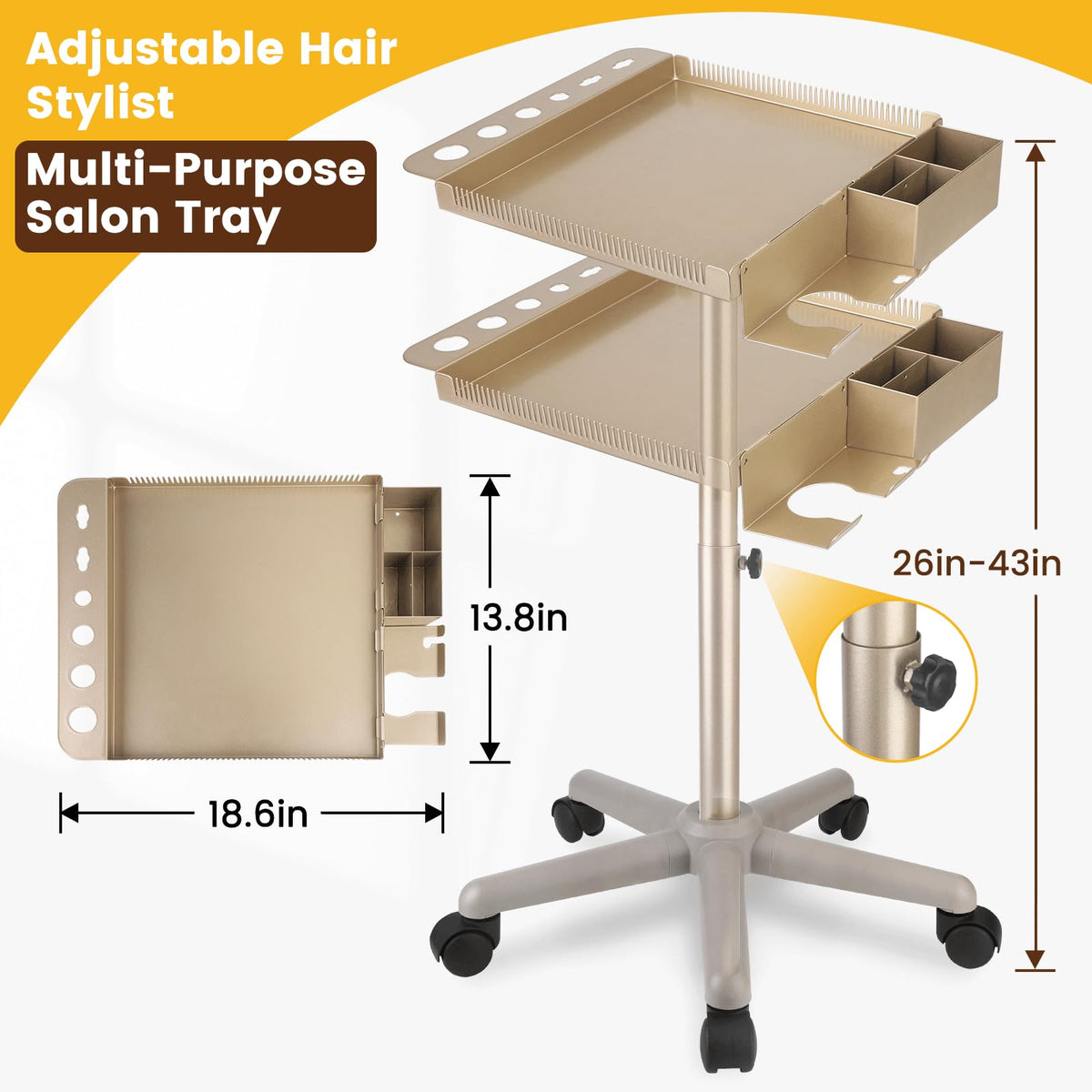 Retain Time five rotating casters enable smooth movement across styling areas