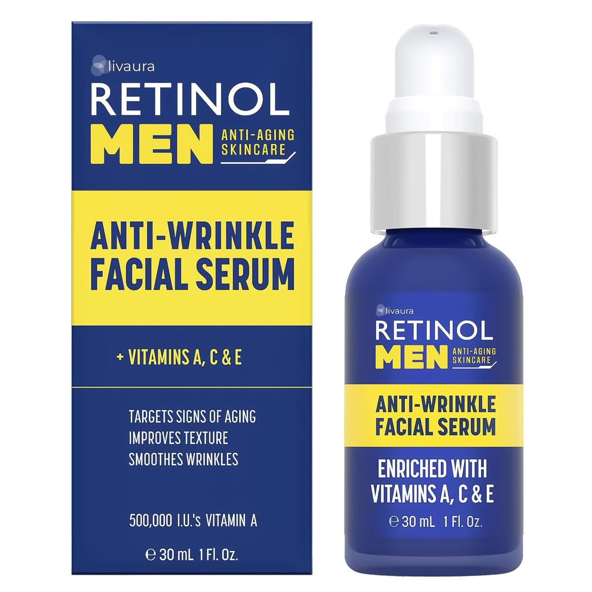 Retinol Anti-Wrinkle Serum bottle with dropper may improve texture.