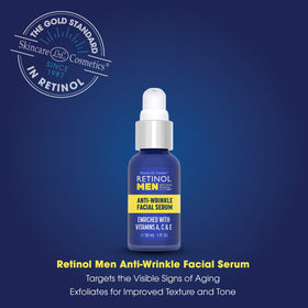 Retinol Anti-Wrinkle Serum being applied to face may reduce fine lines.