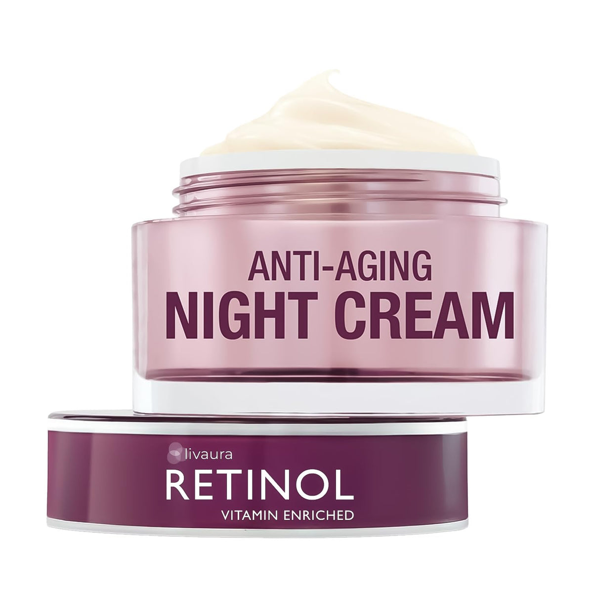 Retinol LIVAURA night cream bottle for overnight hydration and refreshed skin.