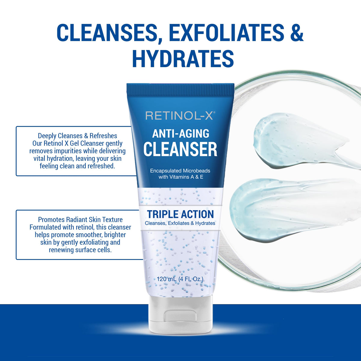 RETINOL-X anti-aging cleanser foamy texture close-up