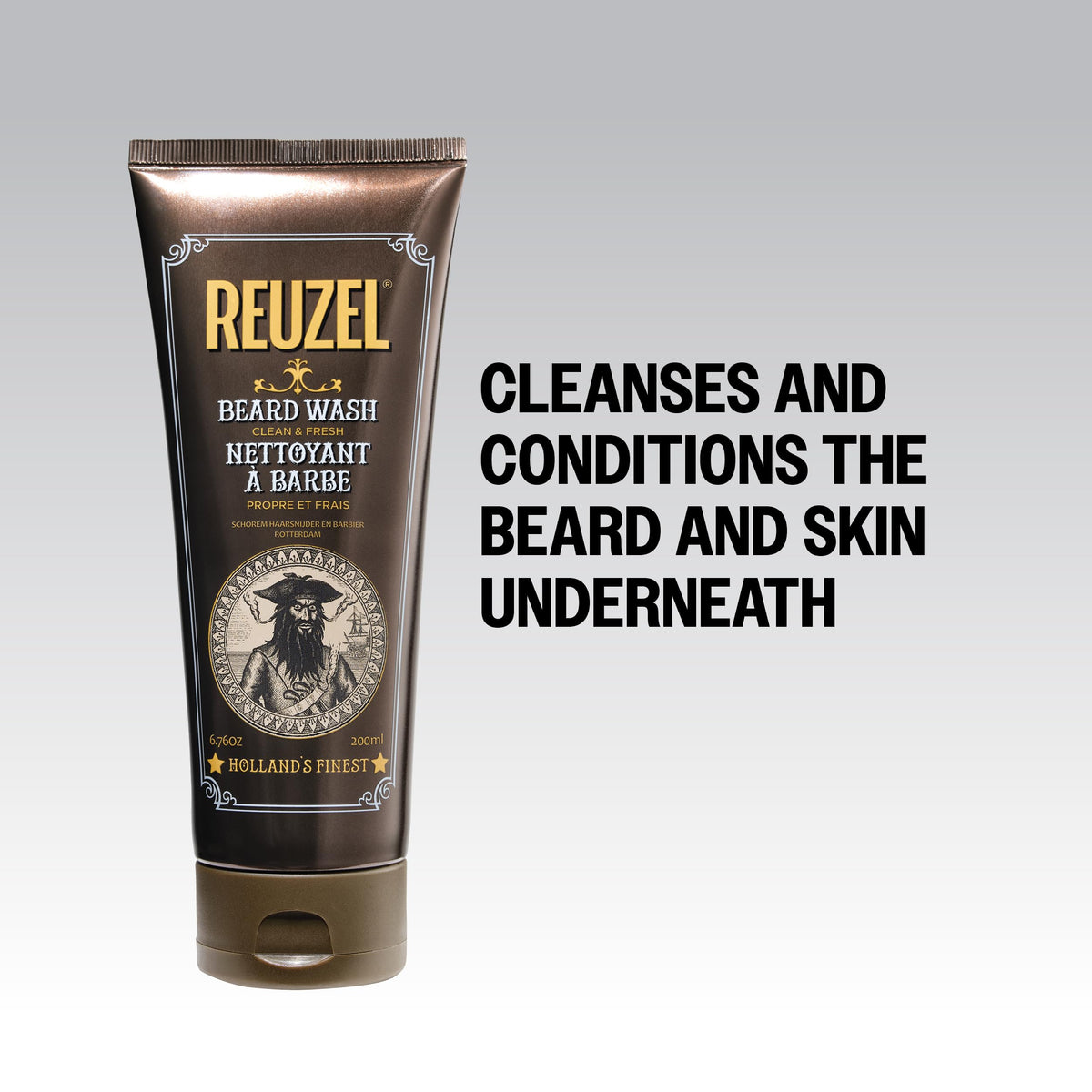 Pump-dispense design of REUZEL beard wash enables easy, controlled application.