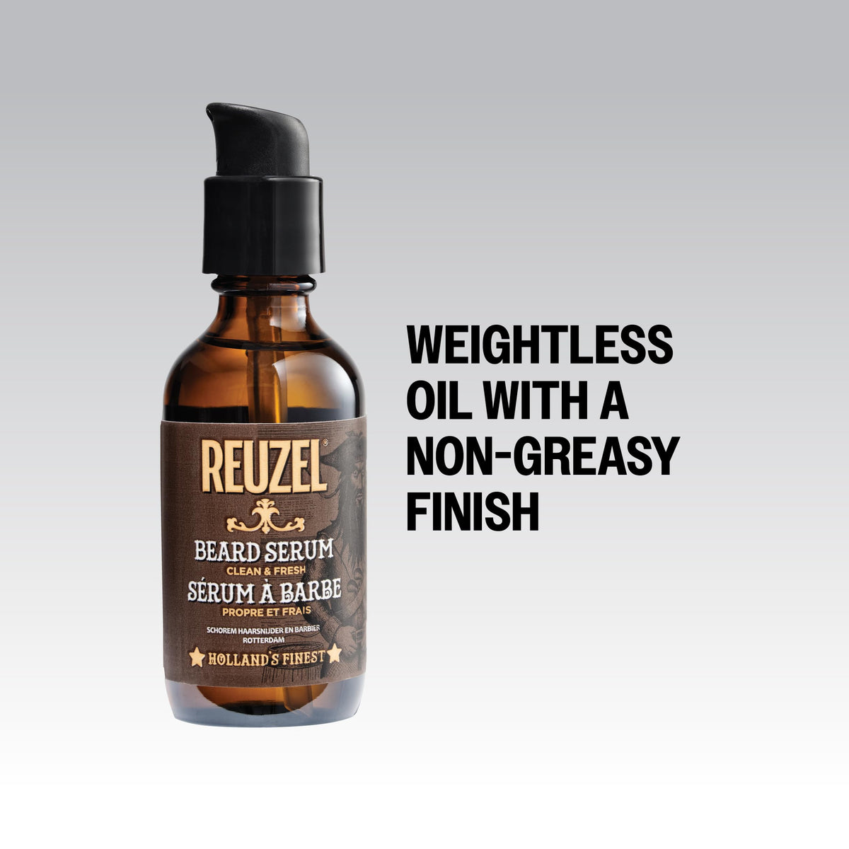 REUZEL beard serum in use during grooming routine.