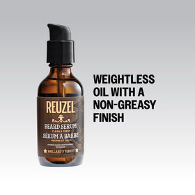 REUZEL beard serum in use during grooming routine.