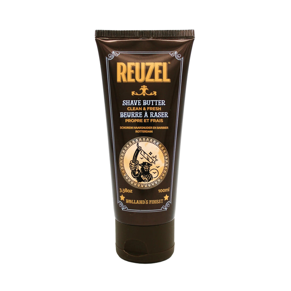 REUZEL Clean & Fresh Shave Butter jar closeup shows rich moisture for smooth shaves.