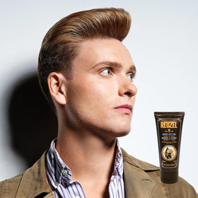 REUZEL Clean & Fresh Shave Butter packaging emphasizes compact jar for travel.