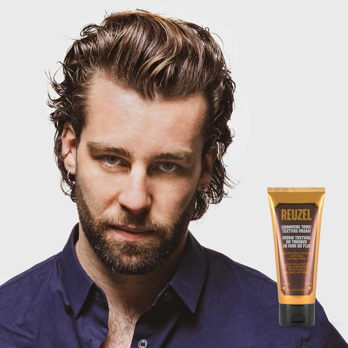 Heat protection note indicates REUZEL Texture Cream is suitable for heat styling.
