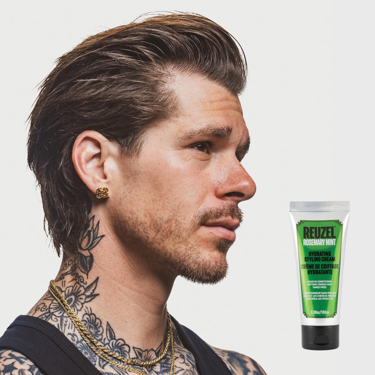 REUZEL Hydrating Style Cream texture close-up highlights smooth, non-greasy finish