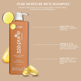 Rev320 320Pure Moisture Rich Shampoo argan oil and jojoba ingredients highlight nourishment