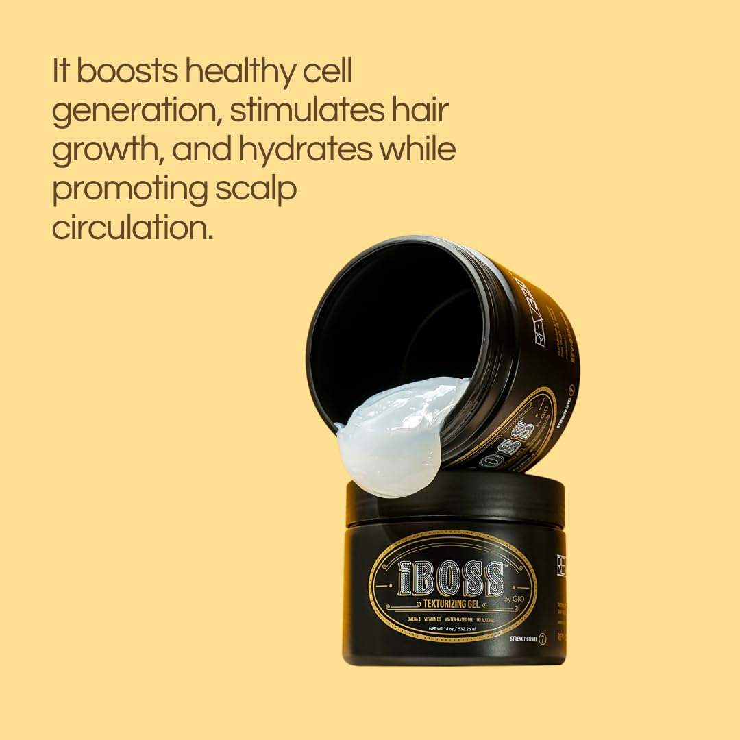 Rev320 iBOSS gel texture on hair showing structured, long-lasting style