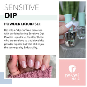 Revel Nail Sensitive Dip Activator bottle aids powder curing for durable results