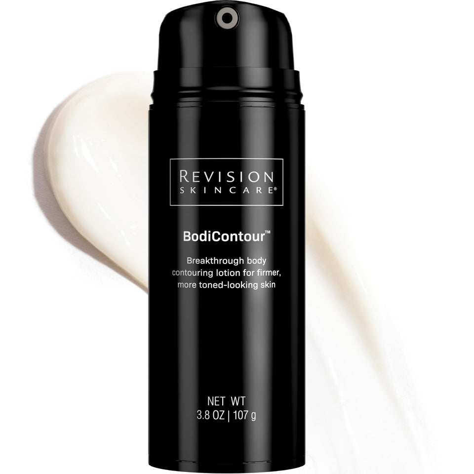 Revision Skincare BodiContour bottle pour shows quick-absorbing formula for smoother, toned skin.