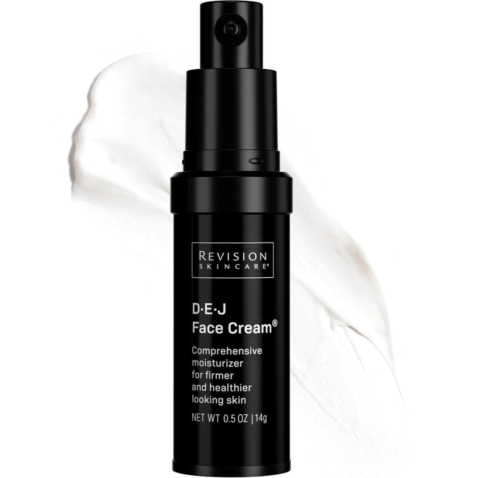 Revision Skincare D·E·J Face Cream jar close-up shows antioxidant-rich formula for hydration.